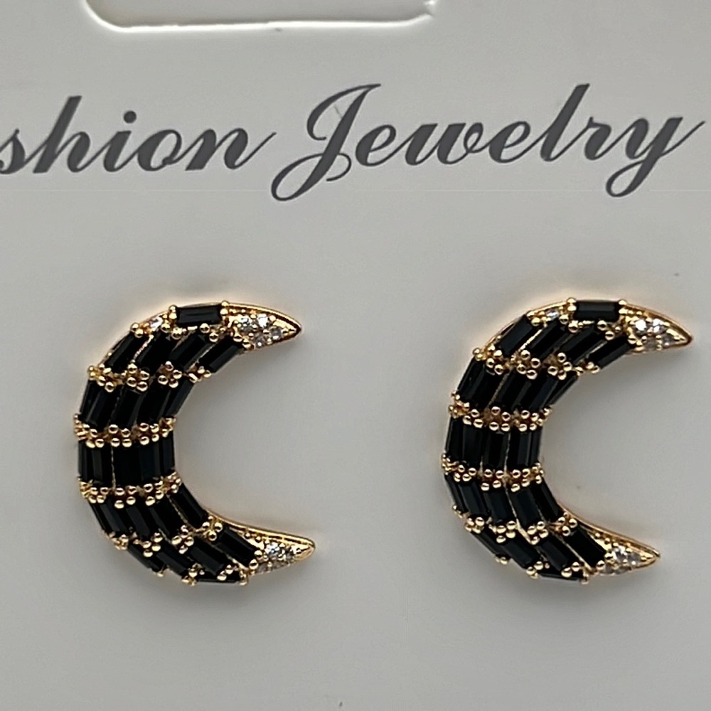 Earrings Moon 🌙 🌚 Gold Plated 18k Diamond black